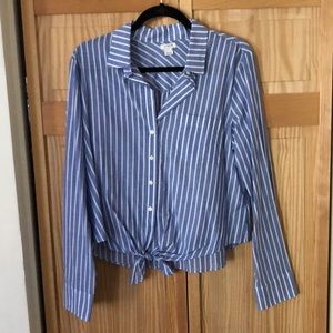 NWOT JCREW Blue Striped Tie Front Collared Shirt